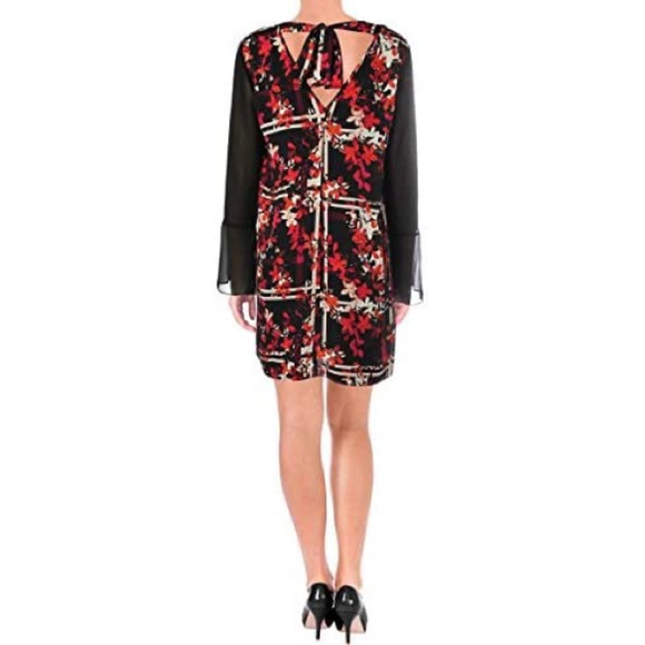 NEW BCBG Bell Sleeve Tie Back Floral Shift Dress S - Picture 2 of 8